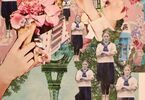 Kolaż z dziewczynką i kobietami i odwróconą Wieżą Eiffla wykonany przez Adriannę Pawłowicz