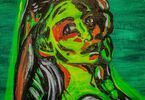 Obraz przedstawiający twarz kobiety na zielonym tle