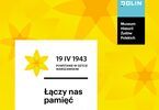 żółta grafika Łączy nas pamięć i logo Muzeun Polin