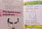 Artystyczna publikacja z fragmentem wiersza i twarzą