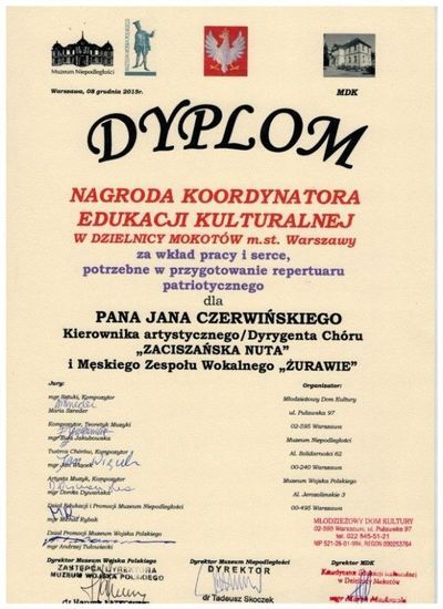 Wyróżnienie dla pana Jana Czerwińskiego i zespołów