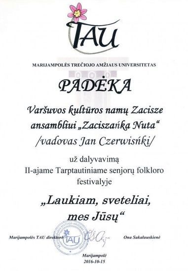 Udział w Międzynarodowym Festiwalu Folklorystycznym Seniorów w Mariampolu