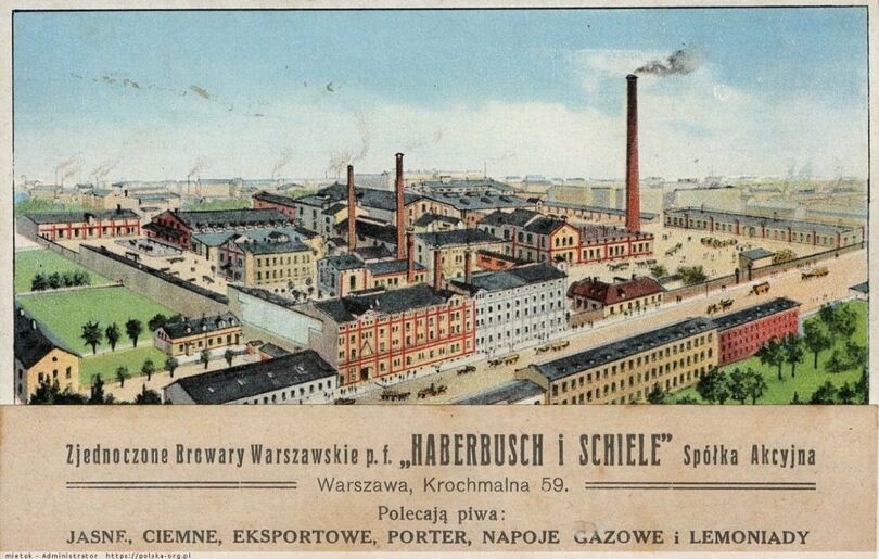 Stara pocztówka przedstawiająca Browary Warszawskie