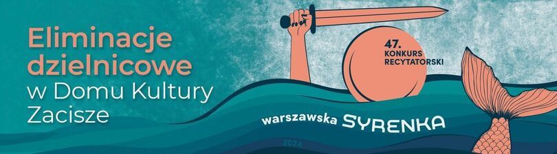 Baner z wodą o fragmentami symboli warszawskiej Syrenki